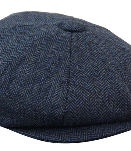 Mens Peaky Blinders Blue Tweed Gatsby Flat Baker Hat