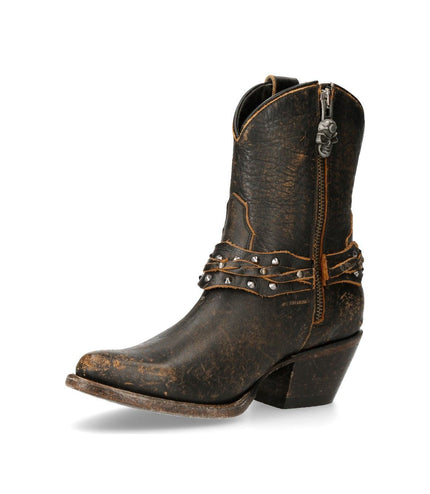 New Rock Brown Leather Pointed Cowboy Boots - WSTM005-S2