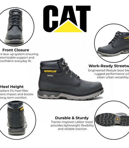 Caterpillar (CAT) Men's Pursue Black Leather Everyday Work Hiking Ankle Boots