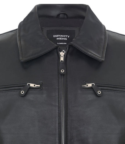 Mens Black Cowhide Leather Harrington Jacket-Geneva