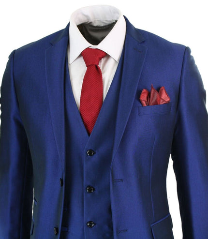 Mens 3 Piece Shiny Royal Blue Classic Suit