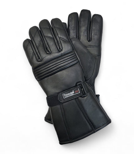 Men's Thermal Motorbike Black Leather Waterproof Biker Protection Gloves