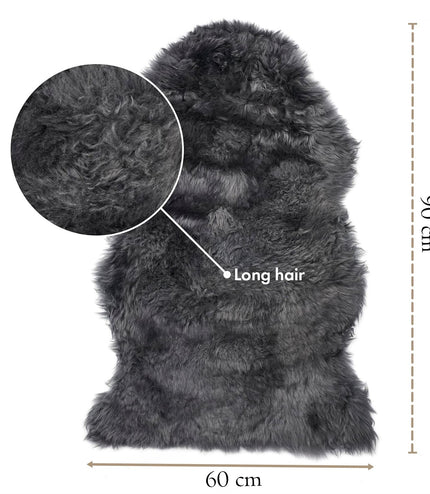 Genuine Charcoal Grey Sheepskin Natural Silky Soft Fluffy Real Wool Rug