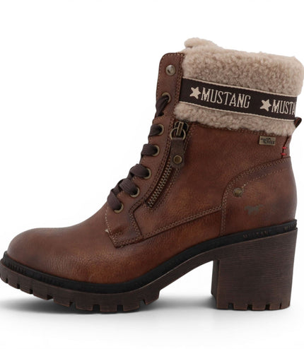 Mustang Women's Cognac Brown Winter Warm Heeled Lace-Up Boots - M0122001
