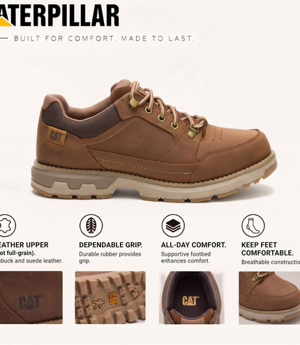 Caterpillar (CAT) Men's Bronze Brown Leather Water-Resistant Hiking Shoes - Pursue Hiker Lo