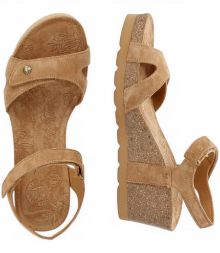 Panama Jack Women's Wedge Bark Brown Suede Leather Sandals - Julia B74
