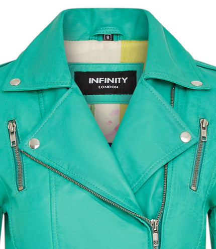 Womens Leather Brando Biker Jacket-Orlando - Aqua