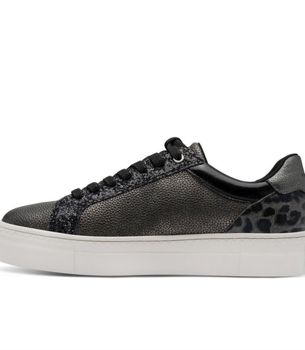 Tamaris Womens Petwer Silver Faux Leather Fashion Lace Up Sneakers