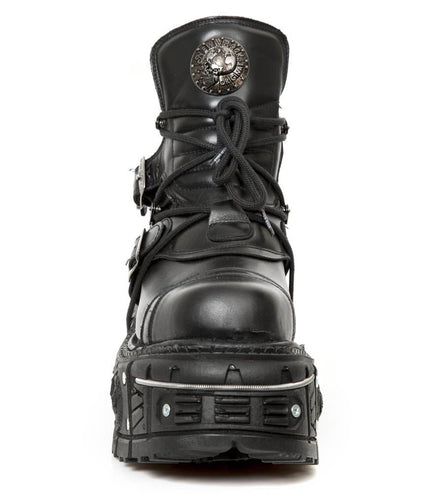 New Rock M-Tank007-S1 Black Leather Gothic Combat Platform Ankle Boots