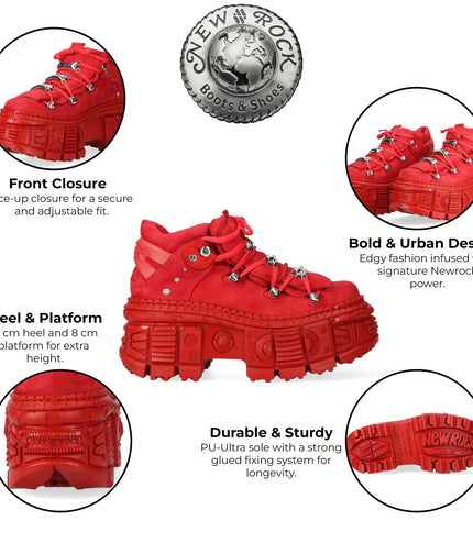 New Rock M-106Wall-C13 Metallic Red Leather Gothic Ankle Boots