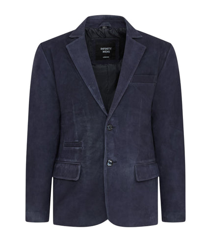 Mens Italian Navy Suede Leather Blazer Jacket - Aarau