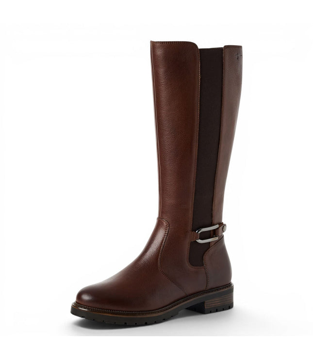 Tamaris Women’s Brown Leather Knee High Platform Heel Long Boots - 25609-47