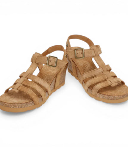 Panama Jack Women's Wedge Heel Bark Brown Suede Leather Sandals - Vero B1