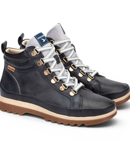 Pikolinos Women's Blue Leather Trainers Sneaker Winter Lace-up Boots - Vigo