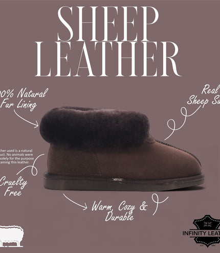 Women's Sheepskin Suede Ankle Brown Slip-On Bootie Winter - Glacier