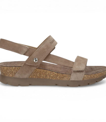 Panama Jack Women's Wedge Stone Grey Suede Leather Sandals - Selma B18