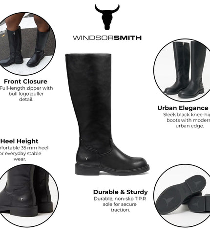 Windsorsmith Womens Black Fuax Leather Knee High Tall Boots - Blessing