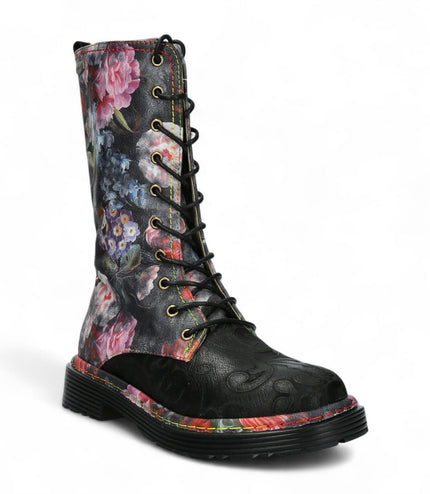 Laura Vita Incaso-18 Black Floral Womens Gothic Victorian Leather High Boots
