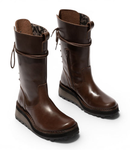 Fly London Women’s Brown Leather Mid-Calf Long Boots - HEIG229