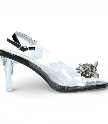 Laura Vita Women's Mira 01 Clear Black Slip-On Cinderella Heel Sandals