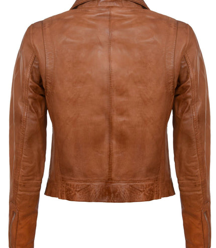 Womens Leather Biker Jacket-Zanzibar - Tan