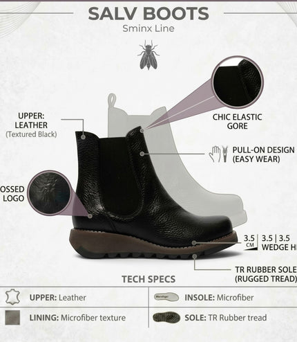 Fly London Womens Black Chelsea Leather Ankle Boots - SALV195