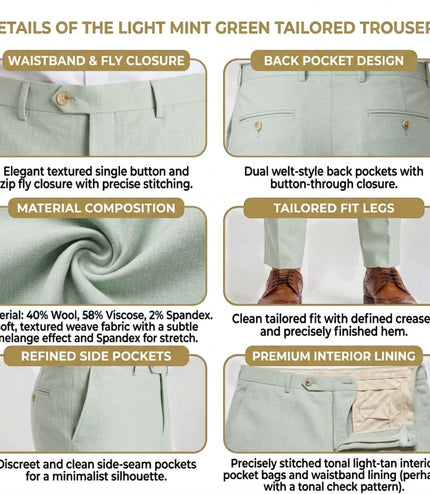 Men's Sage Green Formal Pants Tailored Fit Trousers - Belmont