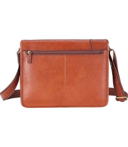 Genuine Leather Tan Laptop Satchel Messenger Shoulder Bag - Astor