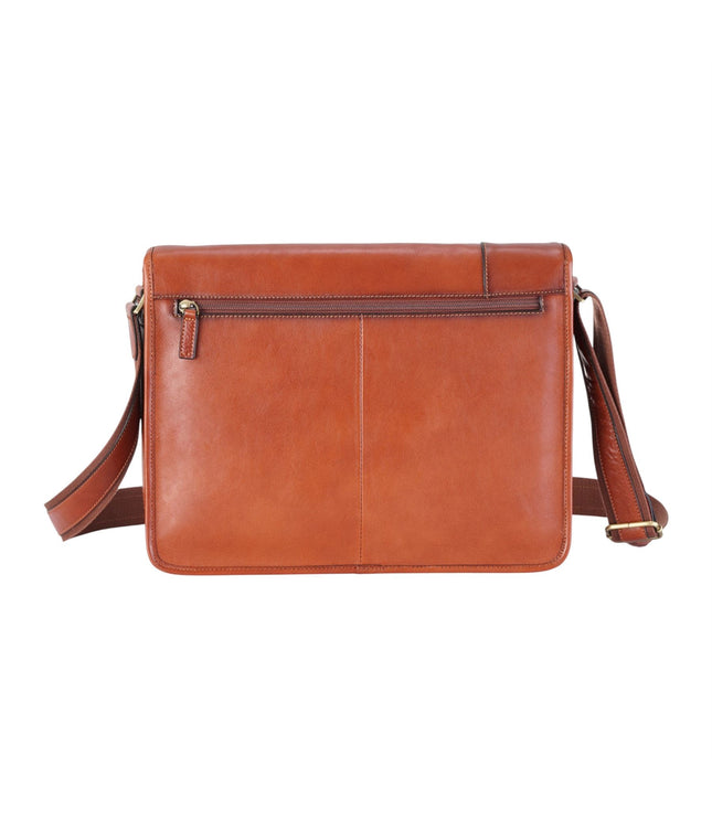 Genuine Leather Tan Laptop Satchel Messenger Shoulder Bag - Astor