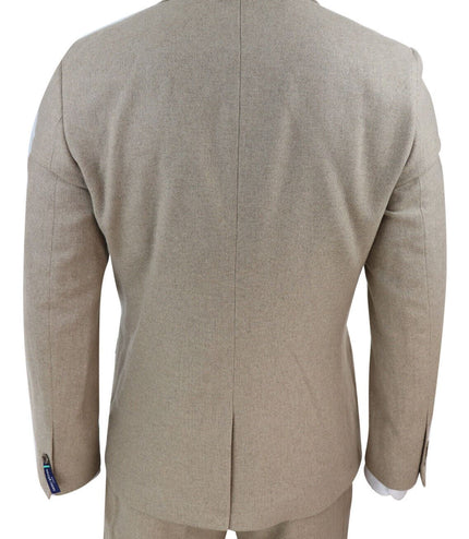 Mens Tweed 3 Piece Beige Formal Wedding Suit