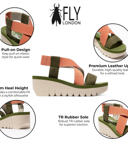 Fly London Women's Yabi922Fly Green / Tea Rose Cupido Leather Wedge Sandals