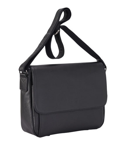 Genuine Leather Black Laptop Bag Travel Work Messenger Satchel - Camden