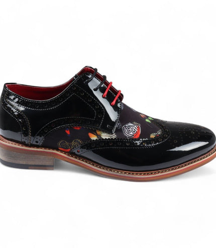Justin Reess Men's Butterfly Print Patent Leather Brogue Shoes - Julius