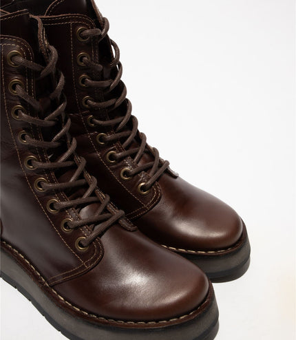 Fly London Womens Brown Rami043 Casual Leather Lace-Up Ankle Dress Boots