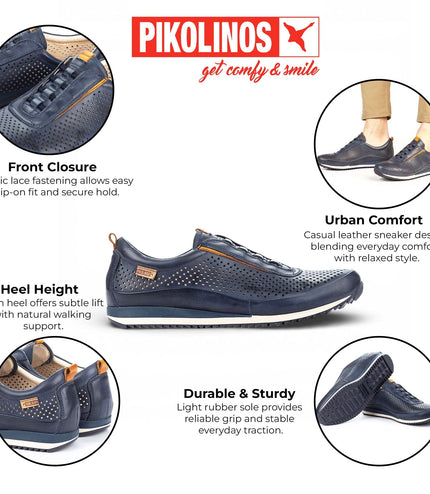 Pikolinos Men's Blue Leather Elastic Slip-on Sneaker Trainers Shoes - Liverpool