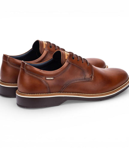 Pikolinos Men's Brown Leather Lace-Up Derby Comfort Shoes - Claret