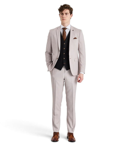 Mens Cream Suit with Black Waistcoat 3 Piece Wedding Suit - Mayfair