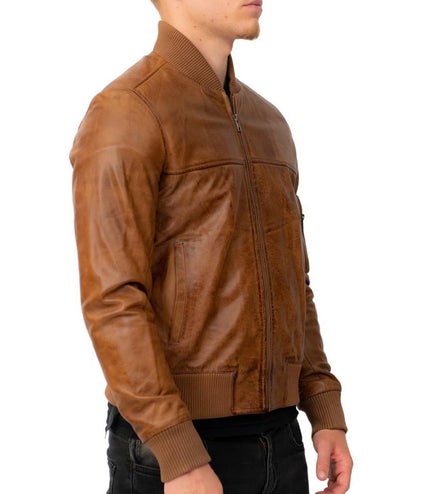Mens Retro MA-1 Leather Bomber Jacket-Arlington