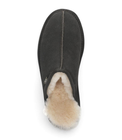 Men's Genuine Sheepskin Olive Green Suede Mule Winter Warm Non-Slip - Highland