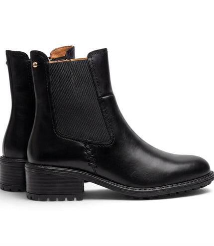Pikolinos Women's Black Leather Chelsea Heeled Ankle Boots - Medina