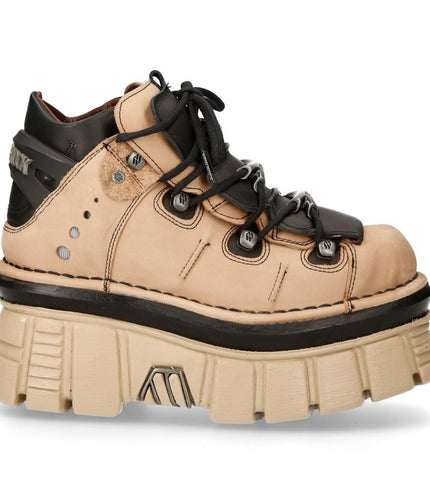 New Rock M-106-S40 Beige Leather Gothic Ankle Platform Boots