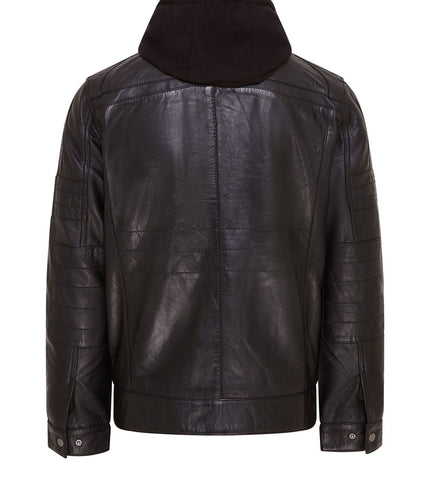 Mens Air Force Hooded Bomber Aviator Real Leather Flight Bomber Jacket - Black