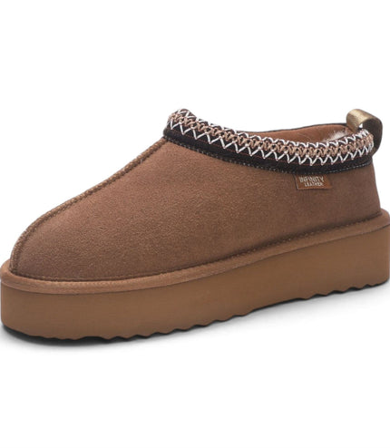 Women’s Chestnut Tan Genuine Sheepskin Real Fur Winter Platform Slippers - Polar