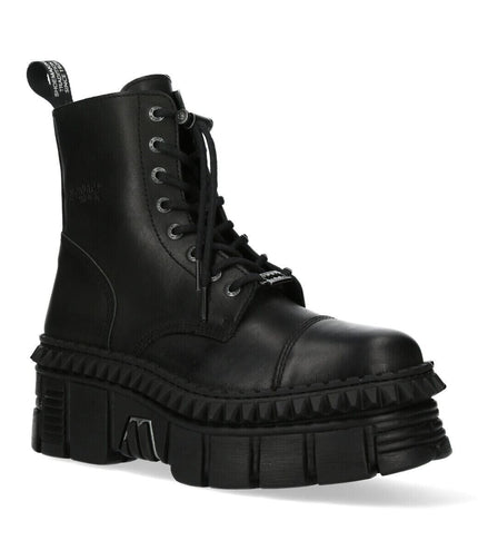 New Rock Black Leather Boots-WALL083CCT-S6