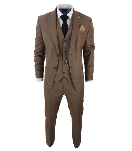 Men's Classic 3-Piece Plain Brown Suit