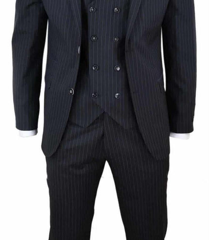 Men's 3 Piece Black Pinstripe Retro Suit