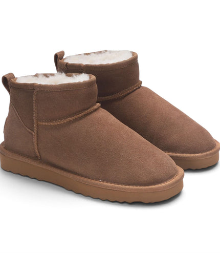 Women's Chestnut Tan Genuine Sheepskin Real Fur Winter Ankle Boots - Sable