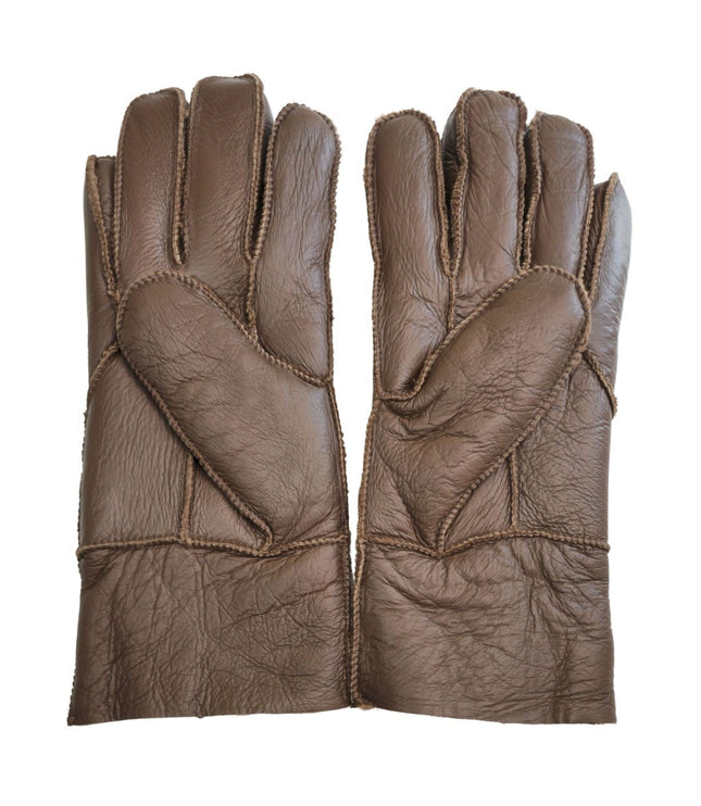 Infinity Leather Unisex Brown Sheepskin Leather Gloves with Roll Up/Down Cuff