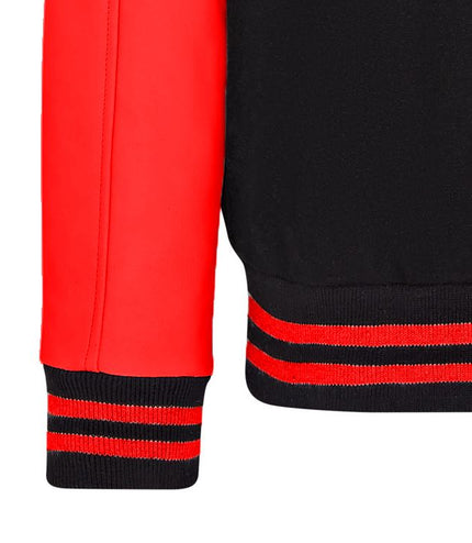 Letterman Baseball Wool Leather Varsity Bomber Jacket - Genoa - Black/Red