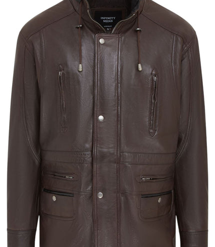 Mens Soft Italian Leather Parka Coat-Winnipeg - Brown